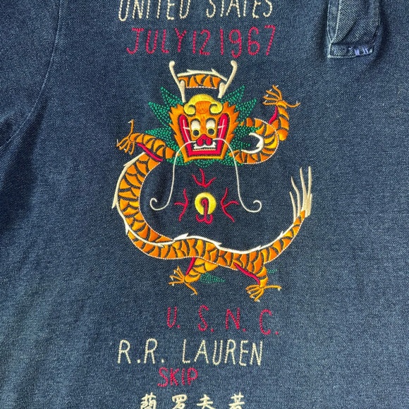 Vintage Men’s  Polo Ralph Lauren Shirt Indigo USNC Dragon Embroidered 2XB - Picture 3 of 6
